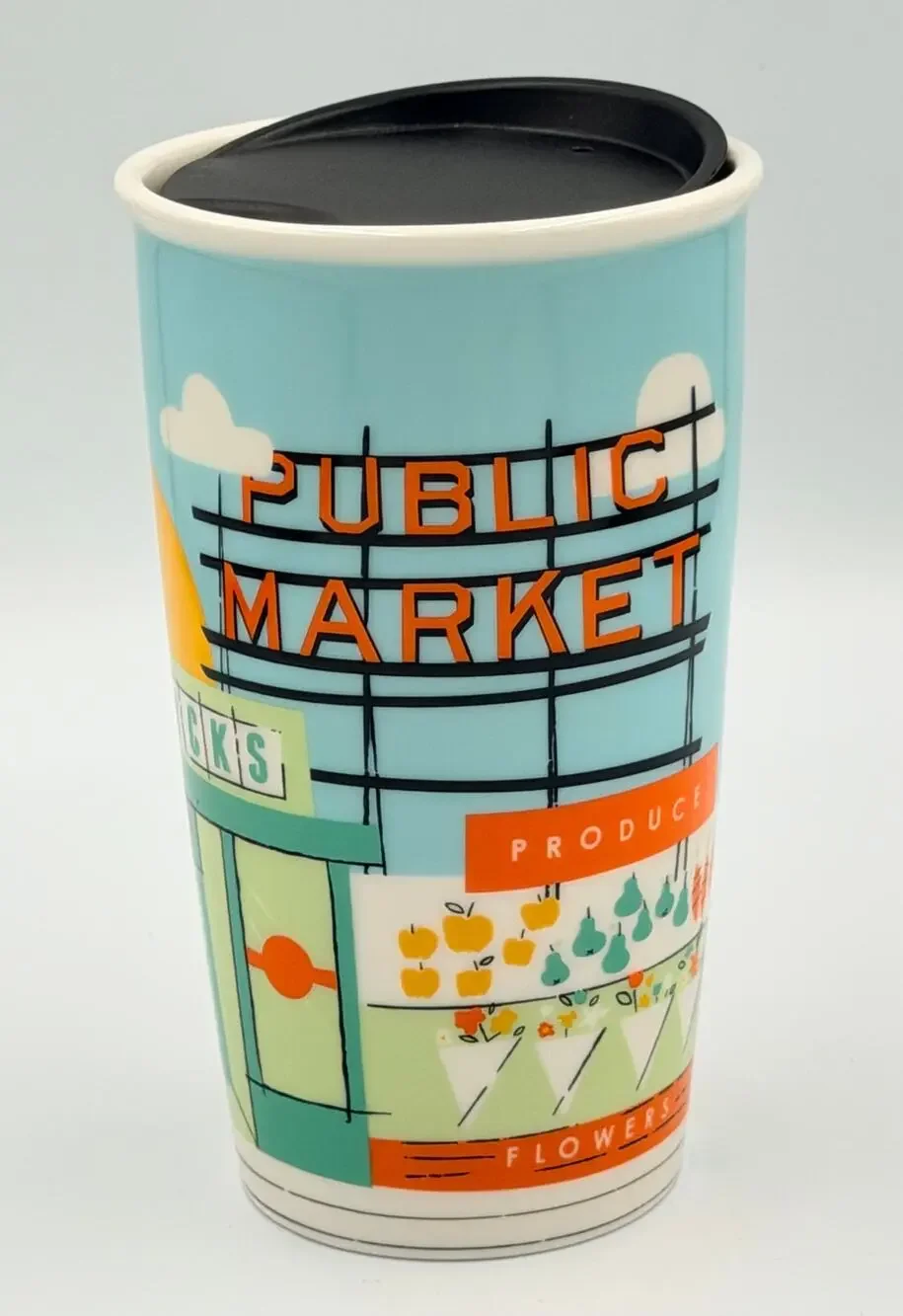 2016 STARBUCKS Seattle Market Pike Place Ceramic Travel Cup/Mug 12oz